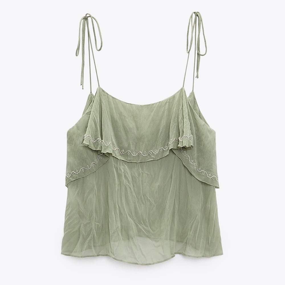 COPY - Zara Tied Embroidered Wrinkled Top